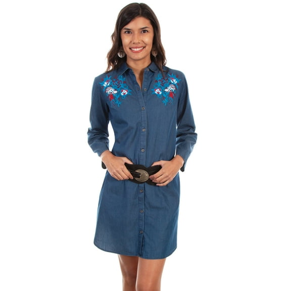 Scully Womens Denim 100% Cotton Patriotic L/S Dress M