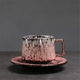 thumbnail image 3 of Juego de taza de café con platillo de cerámica retro de gres rosa, 3 of 7