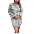 thumbnail image 1 of Gibobby Vestidos de suéter anchos Vestido casual de mujer Estampado de Cuello redondo Manga larga Suéter suelto Mini vestido(Gris,G), 1 of 5