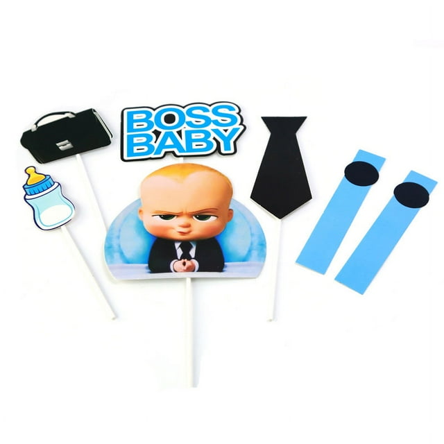 2 uds dibujos animados jefe Topper para tarta de feliz cumpleaños lindo bebé niño Cupcake Toppers Baby Shower niños niños cumpleaños adornos de pastel de fiesta