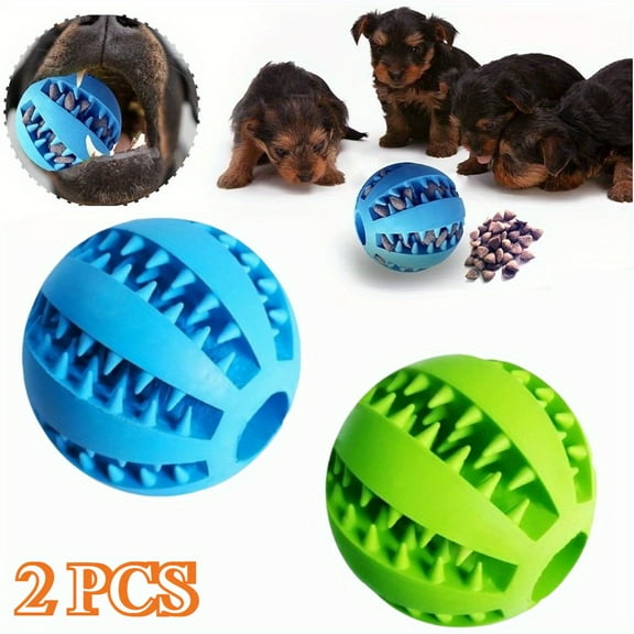 Interactive Dog Toy 2-Pack - Dental Chew Ball with Treat Dispenser, 2.8 Inch Teeth Cleaning Toy for Large Medium Small Dogs (Green Blue)