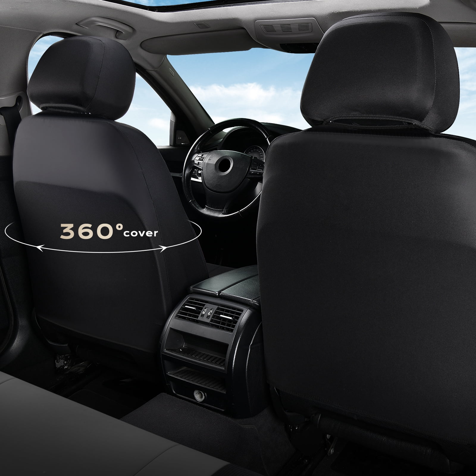 Coverado Front Car Seat Covers, 2 Seats Luxury Faux Leather Seat Protectors, Universal Fit for Most Cars, Black&Gray