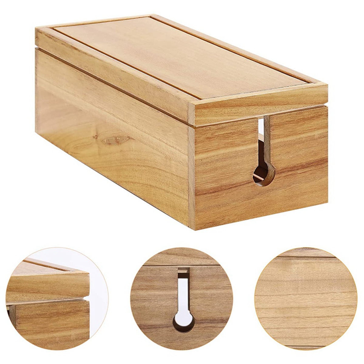 2 Pcs Cable Management Box Wooden Cord Organizer Box for Extension Cord Power-Wood Color & Coffee Color