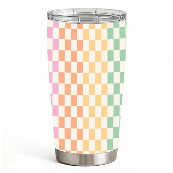 20oz Pastel Checkerboard Stainless Steel Tumbler, Tumbler with Lid Double Wall Vacuum Insulated Travel Mug, Coffee Cups With Lids, Perfect Gifts For Birthday Holiday