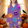 thumbnail image 2 of CAIVO Kids Girls Halloween Pumpkin Print Pajama Sets Lapel Long Sleeve Button Down Shirt With Pants 2 Piece Casual Home Sleepwear, 2 of 5
