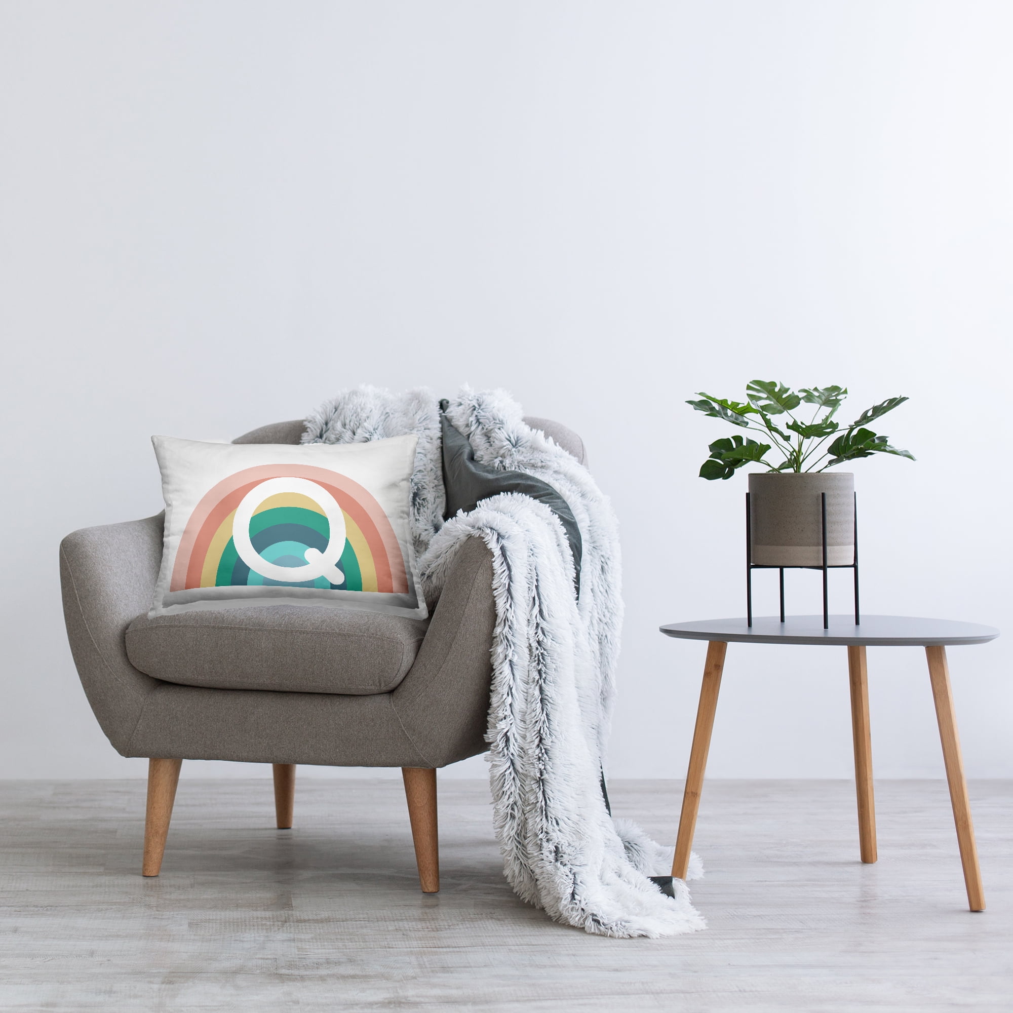 Stupell Industries Rainbow Initial Q Decorative Printed Throw Pillow, 14 x 20