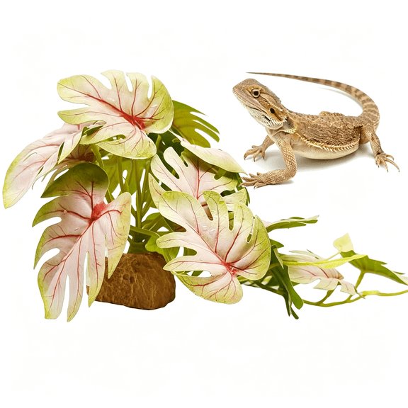 XIBUFE Reptile Fake Plants for Terrarium,Artificial Monstera Plant for Reptile Tank Decor,Amphibian Habitat Accessories for Gecko Chameleon Lizard Snake Tortoise,Pink Faux Leaves