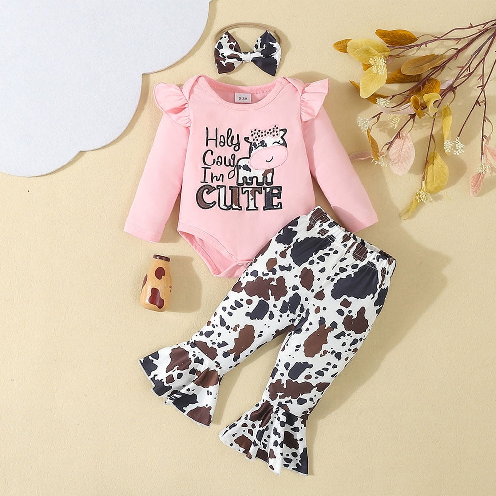 OBEEII Infant Toddler Girls Long Sleeve Romper and Pants Cute Printed Fall Winter Outfits Baby Cake Smash Birthday Outfits with Headband