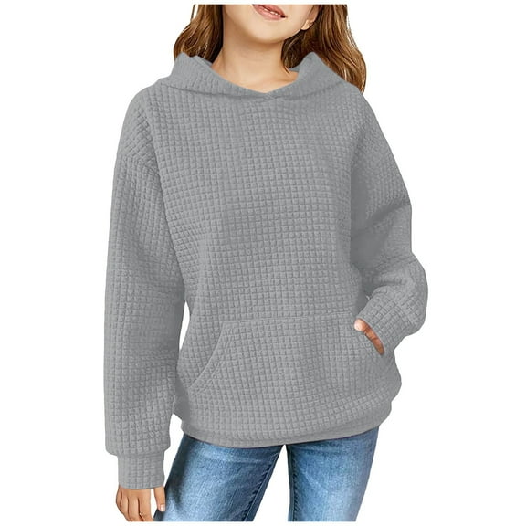 lnmuld Hoodies for Teen Girls Hooded Top Coat Solid Color Long Sleeve Silk Checked Outerwear for Children Casual Warm Jacket Cute Hoodies Size:7-8 Years