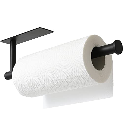 Under Cabinet Paper Towel Holder for Kitchen and Bathroom, Wall Mounted Adhesive Paper Towel Rack with Matte Black Finish, Made of Durable SUS304 Stainless Steel