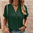 thumbnail image 4 of Ashirexll Womens Summer Tops Trendy Casual Solid Color V-Neck Buttons Loose Leisure Short Sleeve Shirts for Women Green M, 4 of 8