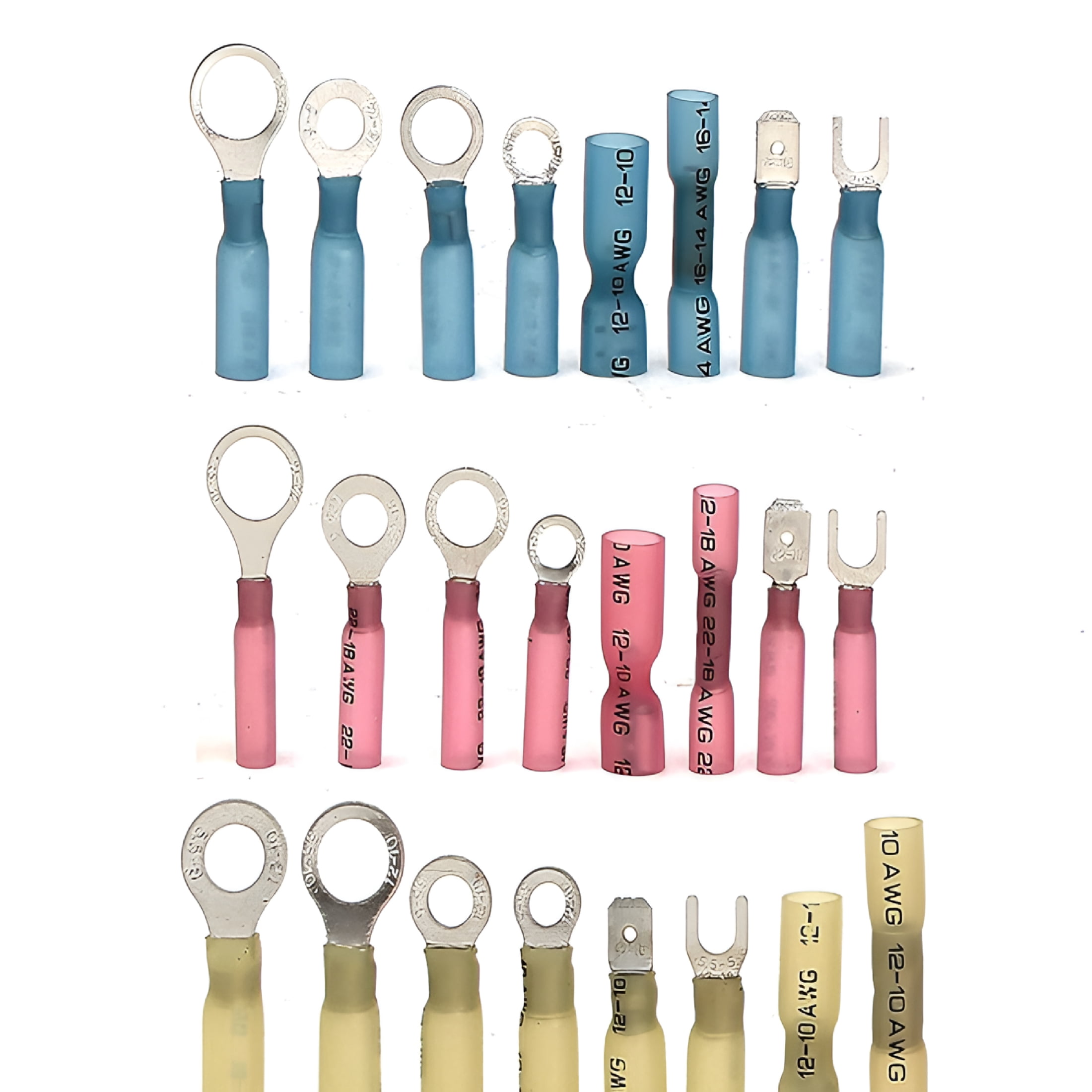 GJX 250Pcs Heat Shrink Wire Connectors Kit Waterproof Marine Automotive Battery Electrical Crimp Terminals Set, Ring Fork Spade Butt Splices Heat Shrinkable Wire Connectors Kit
