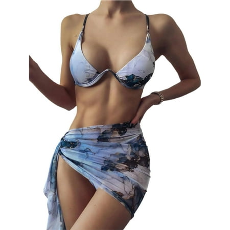 

MERSARIPHY Women Swimsuit Set Underwire Bra Panties Wrap Skirt