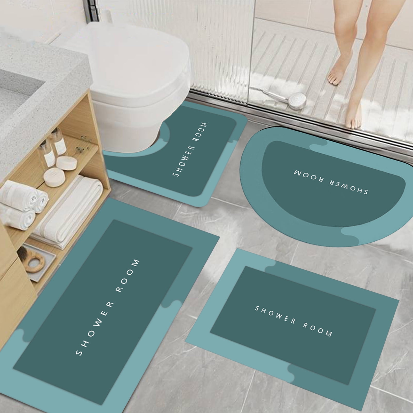 Tyidzon 4Pc Bath Mats for Bathroom, Extra Soft and Absorbent Bathroom Rugs, Non Slip Bath Mat Set with U-Shape Toilet Rugs, Carpet Runner for Bath Tub, Shower
