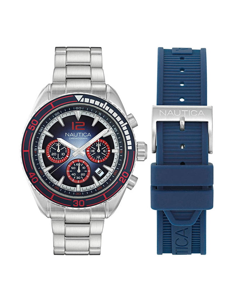 Reloj Nautica Box Set Cab Key Biscaine Chrono Caratula Azul y