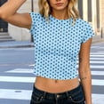 thumbnail image 4 of Ayolanni Boho Womens Summer Tops Crew Neck Short Sleeve Polka Dot Print Blouse Vacation Fitted Crop T-Shirt L, 4 of 5