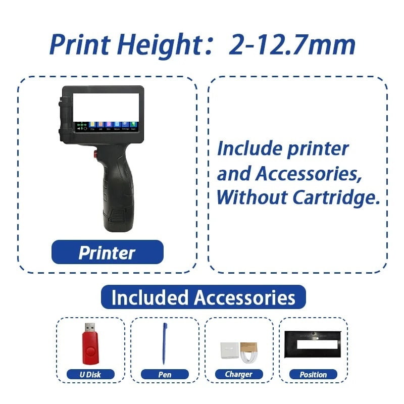 12.7mm Portable Printer Handheld Inkjet Printer Without Ink Text QR Barcode Batch Number Date Label Printer ,Widely Use
