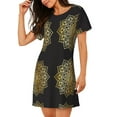 thumbnail image 2 of Wukai Gold Mandala Print Women's Loose Short Sleeve Nightgown, Soft Sleep Dress for Comfortable Relaxation, Casual Lounge Wear, 2 of 6