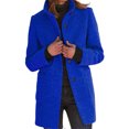 thumbnail image 5 of comerut Women Fall Winter Coat Stand Collar Neck Protection Thick Solid Color Warm Windproof Mid Length Single-breasted Cardigan Long Sleeve Lady Overcoat, 5 of 8