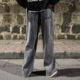 thumbnail image 2 of Korean Fashion Men's Baggy Jeans Elastic Waist Classic olid Color Straight-leg Denim Wide-leg Pants Male Light Blue Grey Black, 2 of 6
