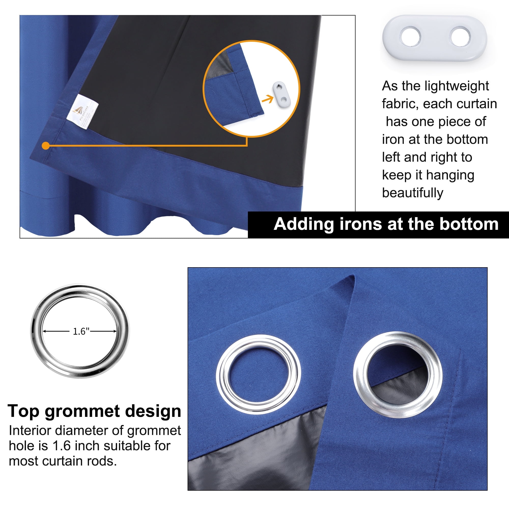 Unique Bargains 2 Panels Bedroom Waterproof 100% Blackout Curtains Dark Blue 52"Wx63"L