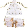 thumbnail image 1 of 100 bolsas de organza (9 * 12 cm) Bolsa de azúcar Bolsa de joyería Bolsas de dulces Patrón de estrella y luna Estampado en caliente para fiestas Bodas Dulces Chocolate Navidad Regalos de cumpleaños (B, 1 of 5