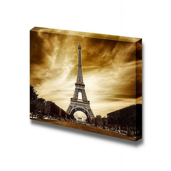 Canvas Prints Wall Art - Eiffel Tower in Paris Retro/Vintage Style | Modern Wall Decor/Home Art Stretched Gallery Canvas Wraps Giclee Print & Ready to Hang - 12" x 18"