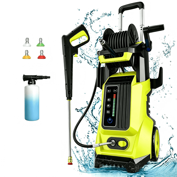 Electric Pressure Washer 4500PSI-Max 3.8GPM Power Washer Touch Screen Adjustable Pressure,4 Nozzles and 500ml Foam Cannon Power Washer Cleaning for Patio