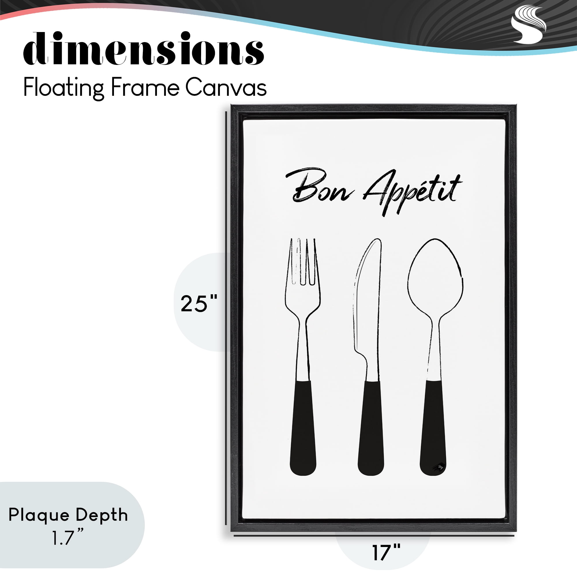 Stupell Industries Bon Appetit Fork Knife Spoon Black Framed Floater Canvas Wall Art, design by Martina Pavlova