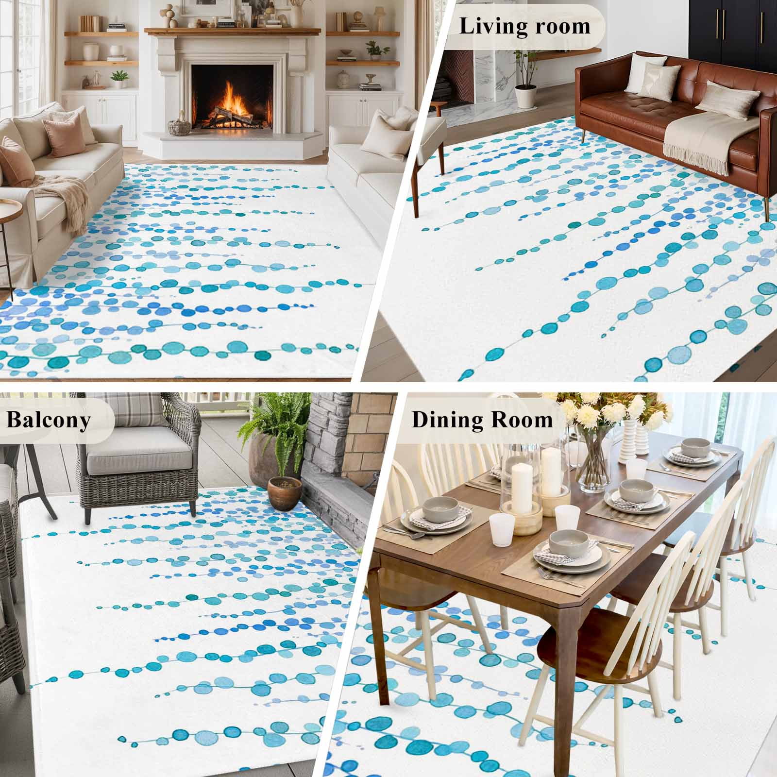 5'x7' Area Rugs for Living Room Bedroom, Blue Polka Dots Washable Rug Carpet Runner Indoor Outdoor, Watercolor Abstract Art Retro Non Slip Floor Mats Area Rug for Kitchen, Nursery
