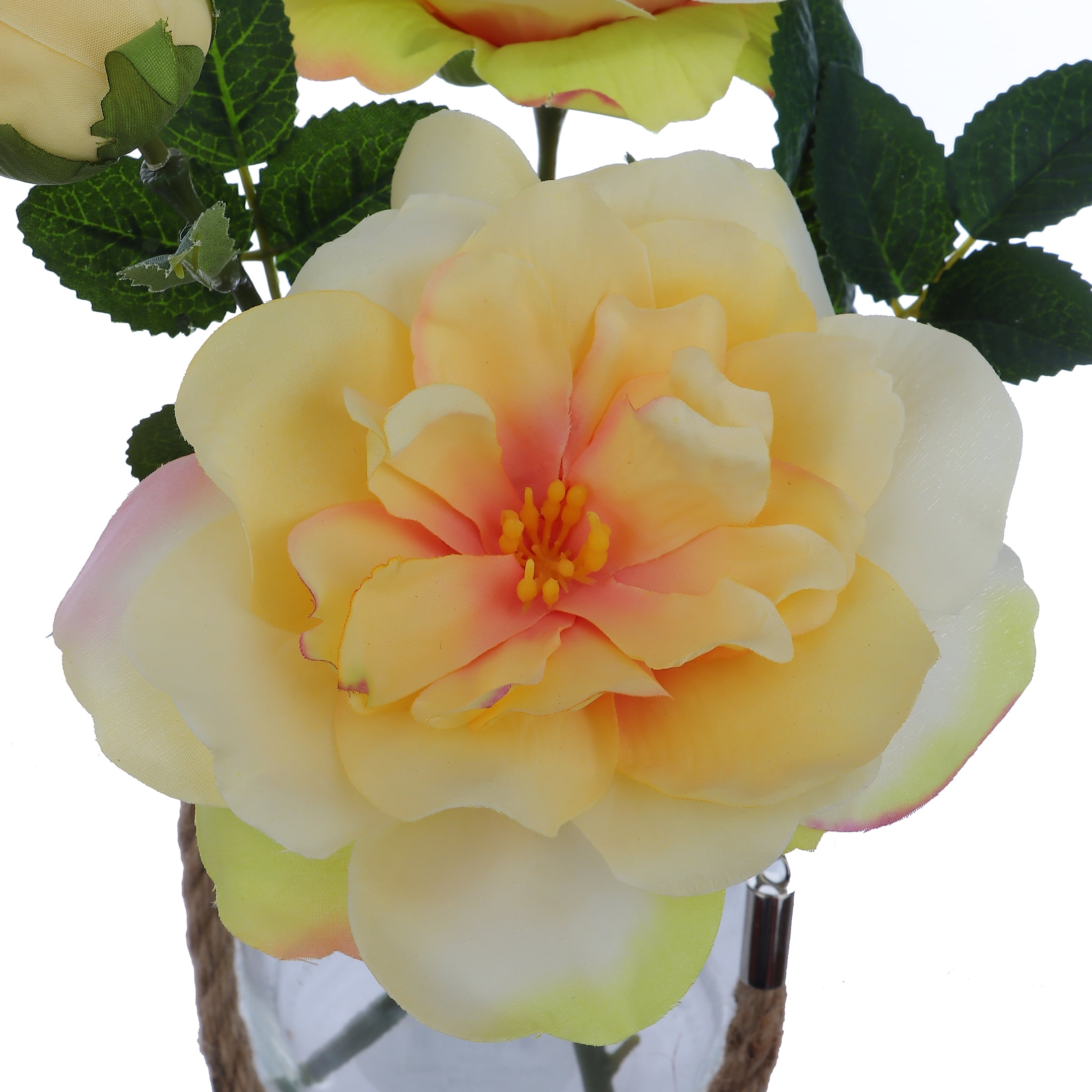 Mainstays 12" Yellow Camelia in Clear Glass Jar - Everyday / Greenery / Artificial Flowers