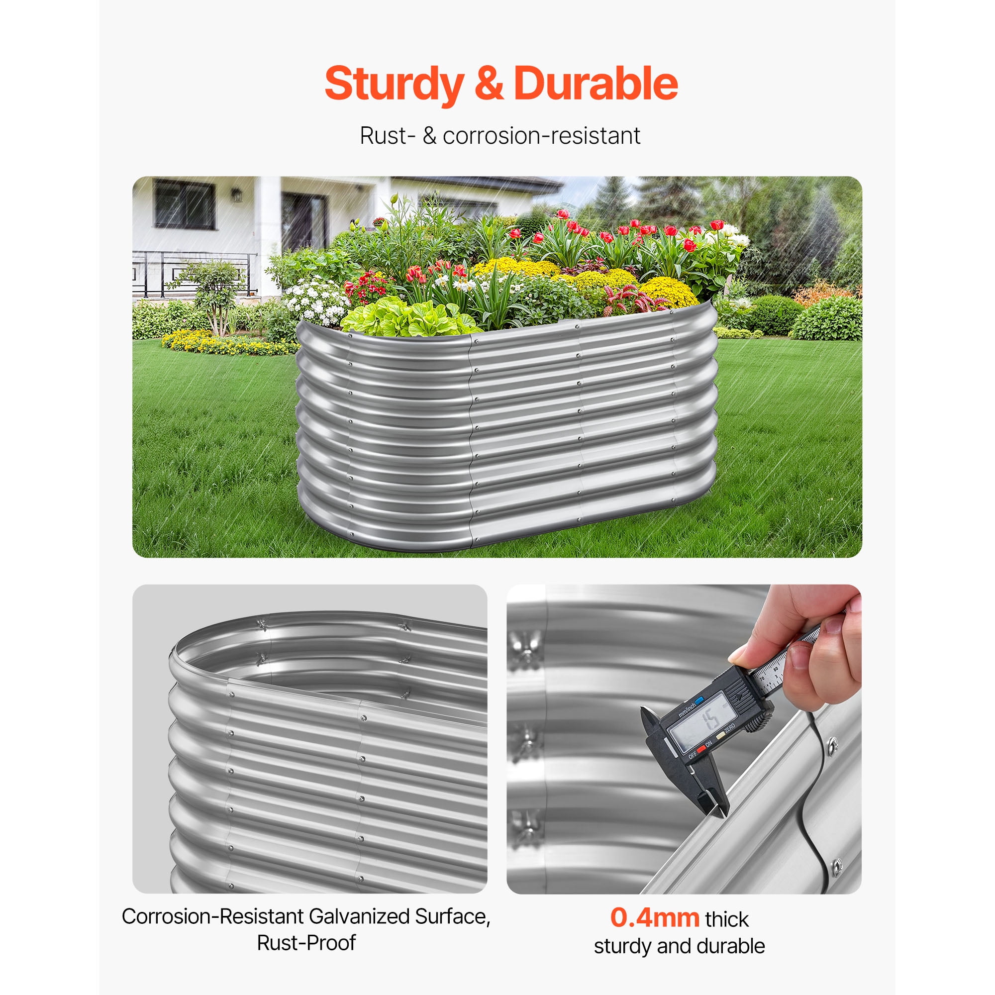 KFFKFF Metal Raised Garden Bed, 4 x 2 x 2 ft Oval Outdoor Galvanized Planter Box, Open Bottom Design, Spacious Planter for Vegetables, Flowers, and Succulents, Galvanized Finish