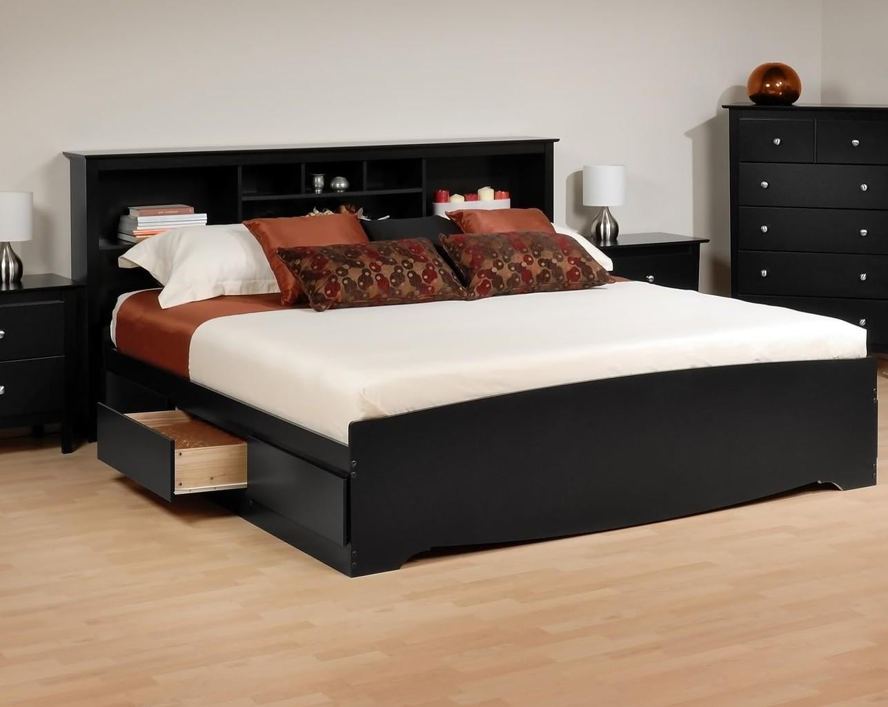 Bookcase Headboard Bed Size King Color, Platform Bed With Bookcase Headboard
