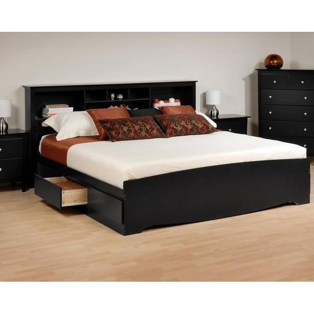 Bookcase Headboard Bed Size King Color, Solid Wood King Size Bookcase Headboard With Lights