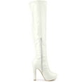 thumbnail image 3 of BLISSFUL STEP Women's Patent Leather Chunky Heel Platform Over Knee Prom High Boots White 7.5, 3 of 7