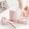 thumbnail image 3 of Tazas de café de cerámica, tazas creativas y lindas con platillos con forma de lazo, novedosas tazas de café con agarre cómodo para oficinas y familias, 6,5 onzas para té con leche y leche., 3 of 5