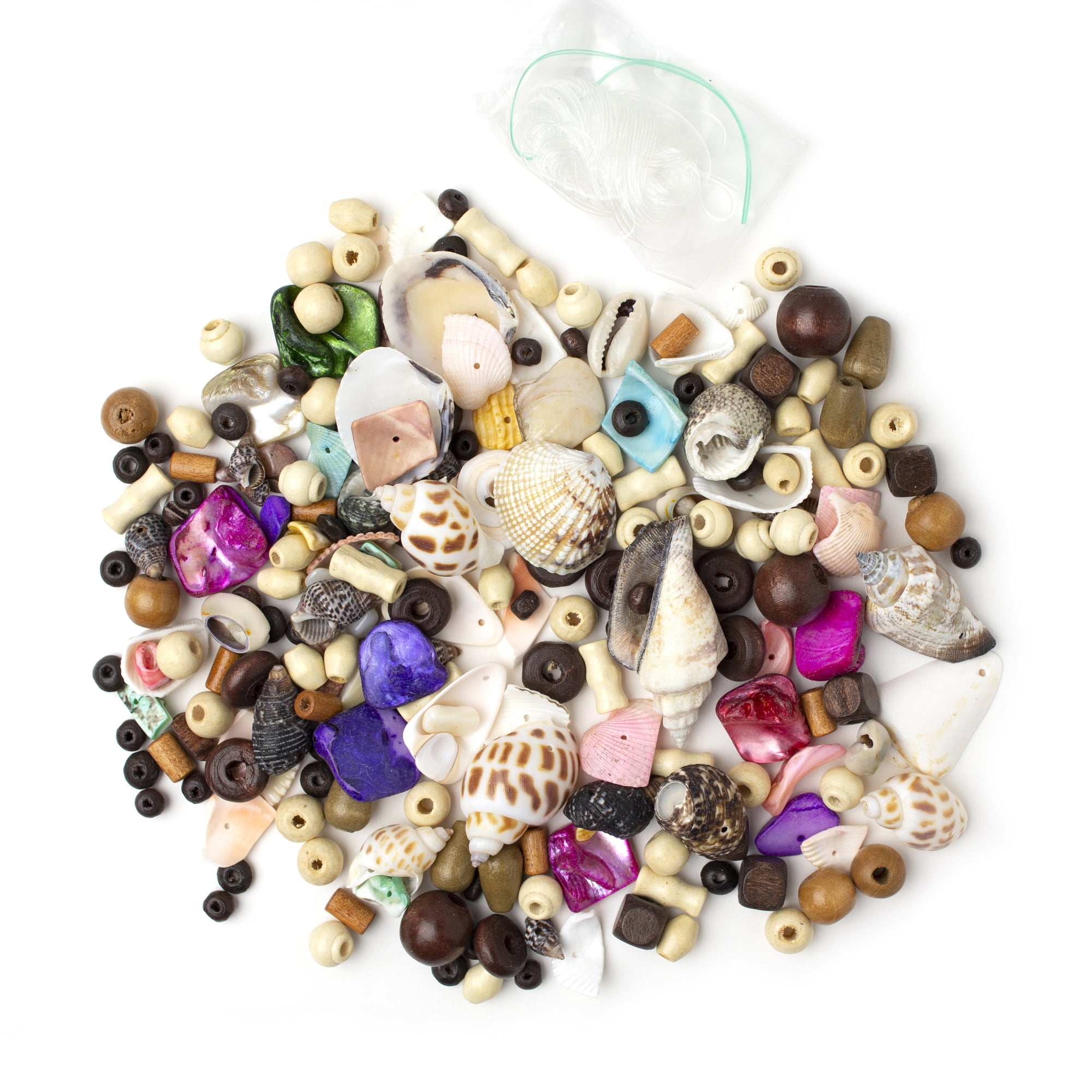 Cousin DIY Wood & Shell Bead Assortment, 10 oz., White, Brown, 150+ Pieces