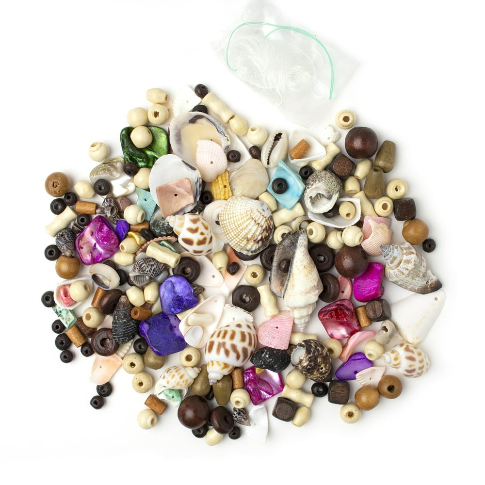 Cousin DIY Wood & Shell Bead Assortment, 10 oz., White, Brown Walmart