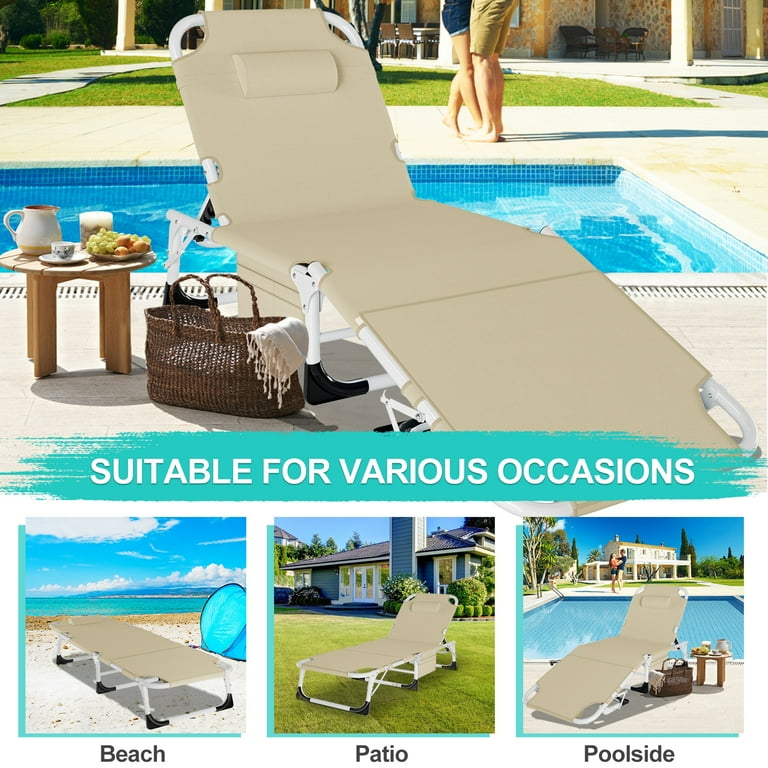 Slsy 5 Position Adjustable Tanning Chair with Face Arm Hole Foldable Lounge Chair for Pool Beach Patio Walmart
