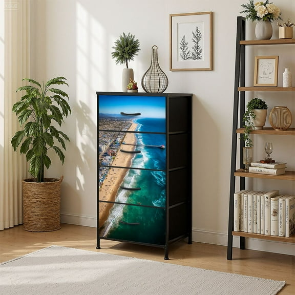 4 Drawer Vertical Storage Dresser Beach California From with Wood Top Fabric Pull Drawers