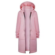 Women Winter Plus Size Long Hoodie Coat Warm Hooded Jacket Zip Parka Overcoats