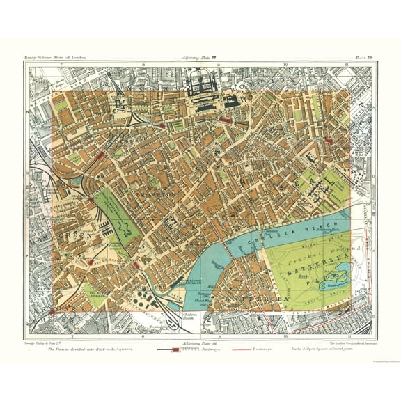 Historic Map - Chelsea London England - Philip 1904 - Vintage Wall Art