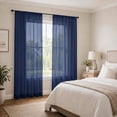 thumbnail image 2 of OVZME Navy Blue Sheer Curtain 2 Panels 96 Inch Length, Rod Pocket Extra Long Voile Window Drapes for High Ceiling Floor to Ceiling, Each 42"Wx96"L, 2 of 9