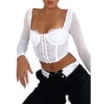 thumbnail image 2 of KelaJuan Women’s Corset Crop Tops, Long Sleeve Lace Patchwork Hanky Hem Slim Fit Bustier T-Shirts, 2 of 6