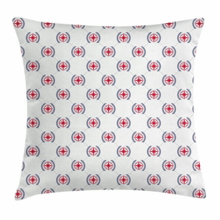 Dark Coral Lined Crystal Compass Throw Pillow Cushion Cover, Diagonal Lines Diamond Pattern with Windrose and Laurel Wreath Nautical, Decorative Square Accent Pillow Case, 18 X 18 Inches, Dark Blue Dark Coral, by Ambesonne ()