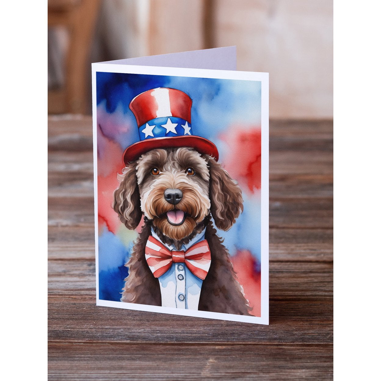 Labradoodle Patriotic American Greeting Cards Pack of 8 7 in x 5 in