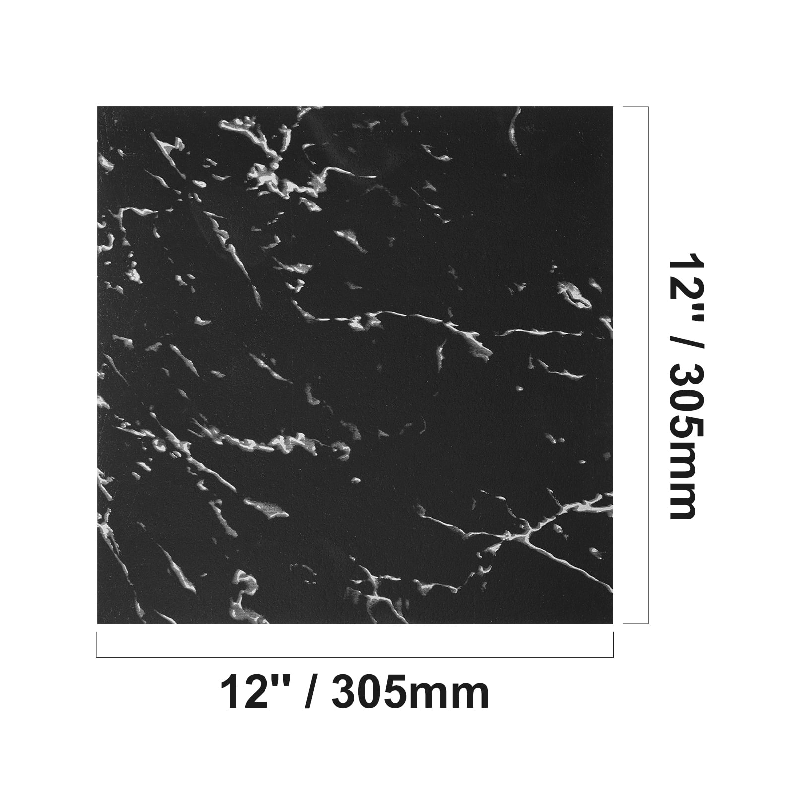 KFFKFF Stick-On Vinyl Floor Tiles, Dimensions 12x12 inches, Pack of 50, 1.5mm Thickness, Black Marble Design, Ideal for DIY Kitchen, Dining Area, Bedroom & Bathroom Flooring