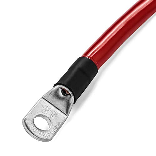 Spartan Power 4 Awg Battery Cable Single Red 12 ft - 5/16, 5/16 Ring Terminals Positive Only 