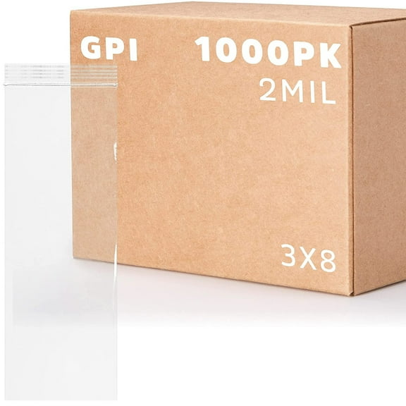 GPI - CASE of 1000, 3" x 8" Long, CLEAR PLASTIC RECLOSABLE ZIP BAGS - Bulk, 2 Mil Thick, Durable, Resealable Poly Baggies With Zip Top Lock For Packaging & Shipping Incense, Necklaces & Jewelry.