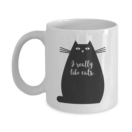 I Really Like Cats Cute Black Cat Coffee & Tea Gift Mug, Accessories, Stuff, Items, Products, Things, Décor And Office Supplies For A Crazy Kitty Lover Girl, Lady, Man Or Guy